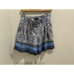 Tommy Hilfiger Womens Blue Paisley Paperbag Waist Shorts Size L Large
